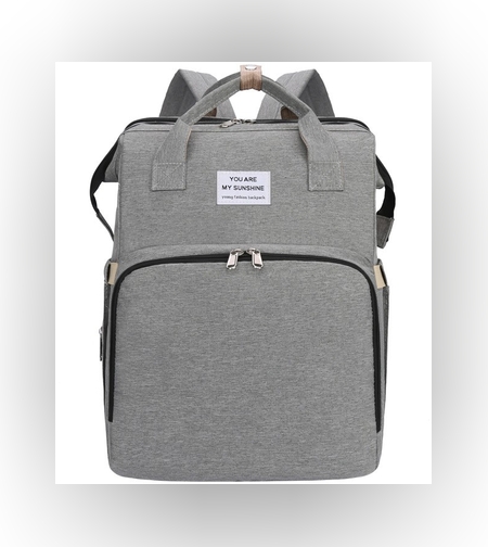 Rucsac Multifunctional pentru Mamici, Flippy, cu Patut Pliabil si Baza de Schimbat, Rezistent la Apa, Capacitate Mare, Usor, Compartimente Multiple, Buzunar Termic pentru Lapte, 42 x 32 x 22 cm, Gri