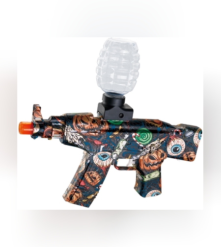 Mitraliera de jucarie electrica Flippy cu bile de hidrogen de gel, gun bluster, tragere in rafala, varsta peste 6 ani, ochelari de protectie, 5000 de bile incluse, cablu de incarcare, 28x31 cm, AK47, negru