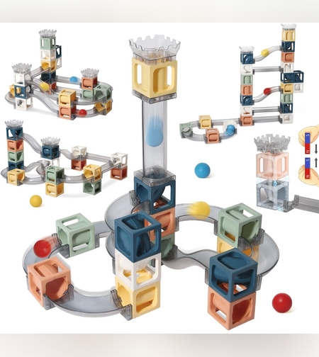 Set piese magnetice de constructie, Flippy, Cu tobogane si bile, 41 piese, Multicolor