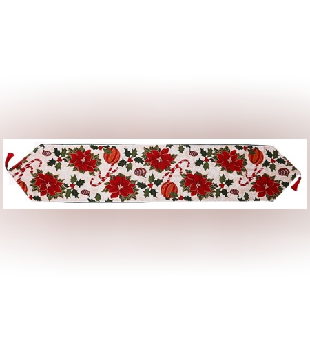Napron Decorativ pentru Masa, Flippy, Model Flori, Tematica Craciun, 35 x 180 cm, Rosu