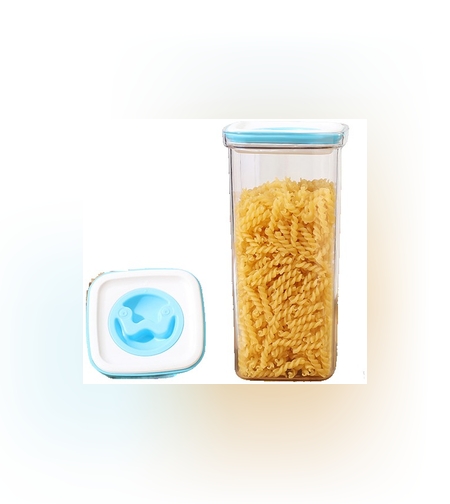 Cutie de Depozitare pentru Bucatarie, Flippy, 2L, din ABS+PET+Silicon, Capac Alb/Albastru, 11.5 x 23 x 8 cm, Transparent