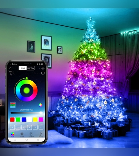 Instalatie Craciun Flippy, 20 m, 200 Led-uri, Liniara, USB, RGB, fir cupru, conectare prin aplicatie telefon, interior/exterior