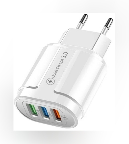 Incarcator Rapid QC3.0, Flippy, 3 Porturi USB, 2.1A, 18W, din ABS, Protectie Supraincalzire, Gama Macarons, Alb