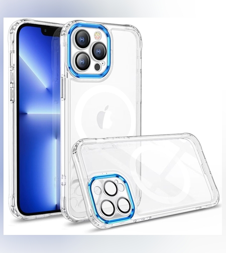 Husa MagSafe Silicone pentru iPhone 12, Flippy, Transparenta, Magnetica, Extra Protectie Camera Albastru