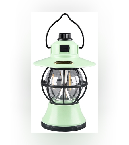 Lampă de camping retro portabilă, Felinar Vintage LED ABS,  Acumulator inclus 1200 mAh, reincarcabila, 3 moduri de iluminare, intensitate reglabila,Lampa portabila pentru cort în aer liber,  Mint