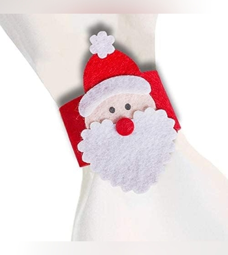 Husa deocarativa festiva pentru servetele si tacamuri, tema Mos Craciun, material textil si poliester, 5.5 x 10 cm, rosu