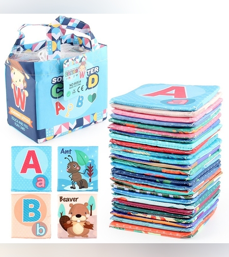 Set 26 Carduri din Panza cu Doua Fete, Flippy, Model Litere, Educational, Interactiv, Saculet Inclus, Multicolor