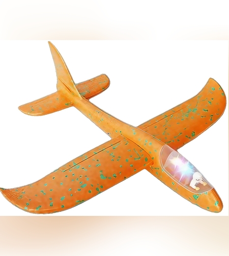 Avion Planor cu Pilot, Flippy, Din Polistiren, Cu Lumini in Cabina Pilotului, Lungime 47 cm, Portocaliu