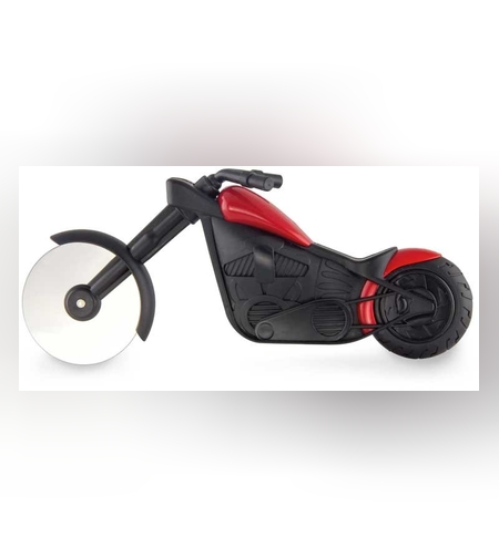 Cutit pizza creativ Flippy, in forma de motocicleta, cu suport pentru cutit, 21.5 x 9.5 cm, otel/PP, negru