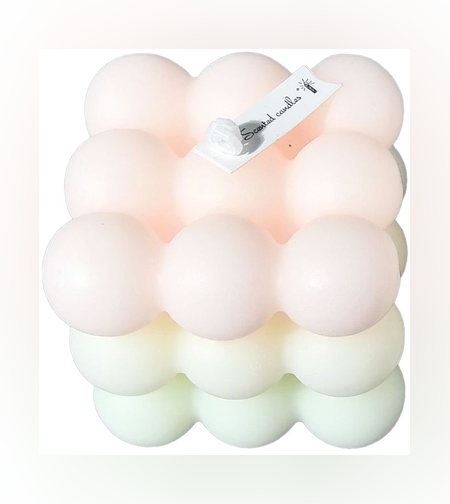 Lumanare Parfumata, Flippy, din Ceara De Soia, Model Cub, Gradient in 3 Culori Pale, 6x6x6 cm, Aroma de Piersici, Bej