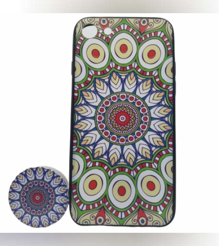 Husa Apple iPhone 7/8 Multicolor Model Paun + Popsocket inclus