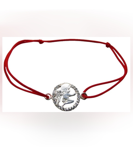 Bratara Snur Reglabil, Argint 925, Ingeras In Cerc Cu Pietre, Jolie Silver, 1.2 g, 2 cm x 1.5 cm