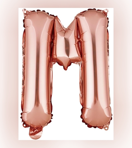 Balon Folie Metalizata Litera M, Flippy, 40 cm, Umflati cu Heliu sau Aer, Ambalaj Individual, Pai inclus, Rose Gold