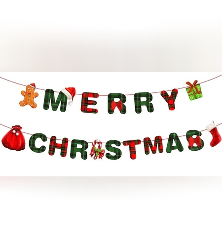 Decoratiune de Craciun, Flippy, Tip Banner, pentru Usa sau Perete, Litere 12 x 13 cm, Multicolor, 18 Piese, Sfoara Inclusa, Merry Christmas