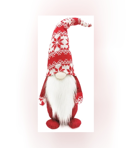 Figurina Decorativa, Pentru Craciun, Flippy, Spiridus, Omul Padurii cu Barba Lunga, Inaltime 47 cm, Rosu