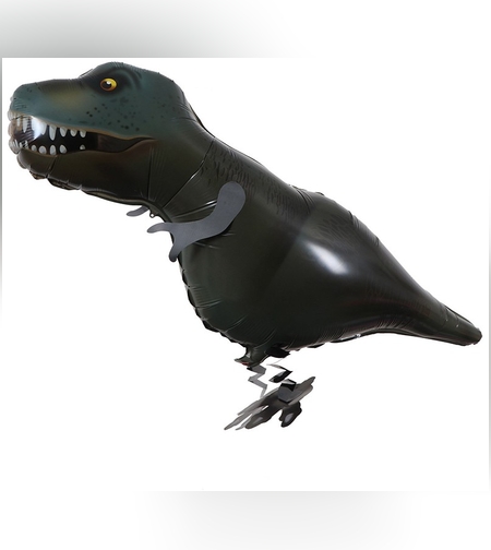 Balon din Folie Metalizata, Flippy, Figurina Animata, Model Dinozaur, 97x48 cm, Ambalaj Individual, Pai Inclus, Umflare cu Aer sau Heliu, Negru