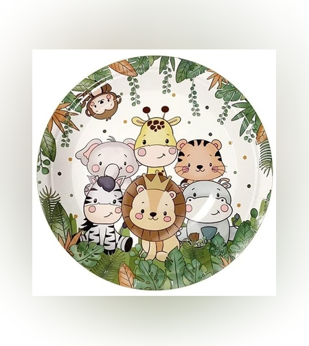 Set 10 Farfurii Unica Folosinta, Flippy, Imprimeu Jungle, din Carton, 17 cm, Verde
