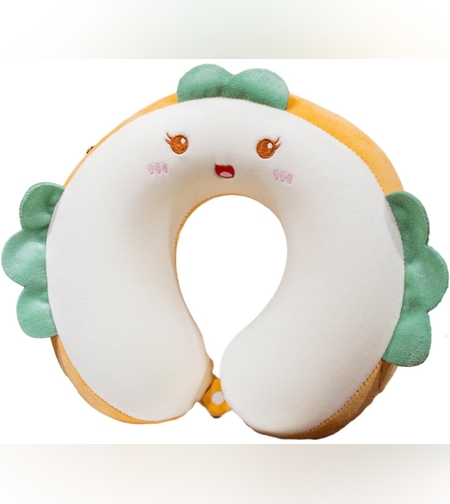 Perna de Calatorie in Forma de U, Flippy, Pentru Gat si Cap, Umplutura din Spuma cu Memorie, 30x30 cm, Model Burger, Accesoriu de Voiaj, Birou, Masina, Sistem Prindere Capse, Alb