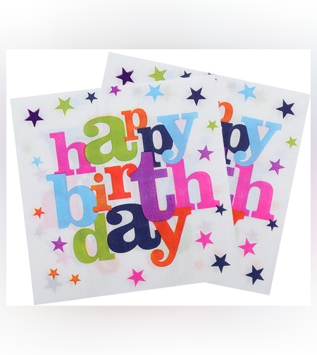 Set 10 Servetele de Masa, Flippy, Colectia Happy Birthday, 32 x 32 cm, din Hartie, Multicolor