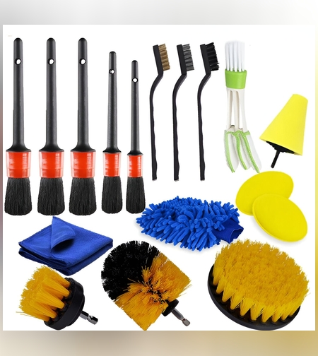 Set 17 Accesorii pentru Curatare Auto, Flippy, Interior si Exterior, 4 Capete pentru Bormasina, 5 Pensule, 3 Perii, 1 Laveta, 1 Manusa, 1 Perie Tripla Grilaj, 2 Bureti, Multicolor
