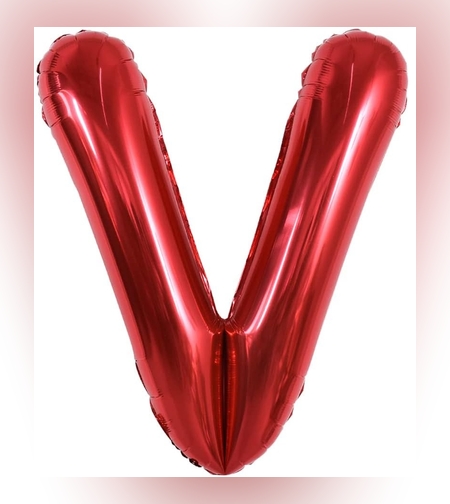 Balon Folie Metalizata Litera V, Flippy, 40 cm, Umflati cu Heliu sau Aer, Ambalaj Individual, Pai inclus, Rosu