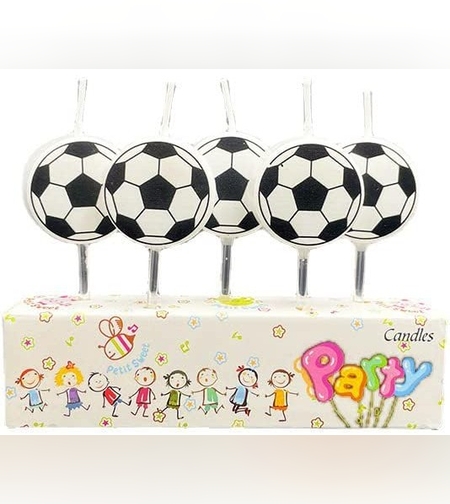 Set 5 Lumanari de Tort, Flippy, Model Mingi de Fotbal, 3.5 cm, din Ceara, Alb/Negru