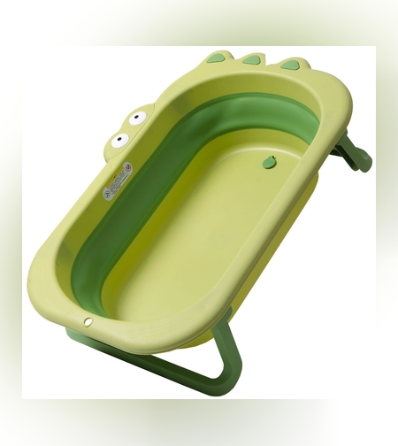 Cada Pliabila pentru Baie, Flippy, din PP+TPR, pentru Copii 0-6 Ani, Model Crocodil, Dop de Scurgere, 80x54x21 cm, Verde