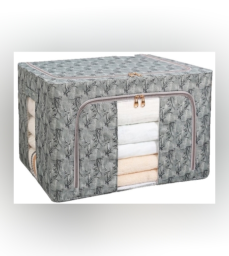 Cutie Depozitare, Flippy, 66L, din Material Textil, 50 x 40 x 33 cm, pentru Haine si Lenjerii, Model Bambus, Verde