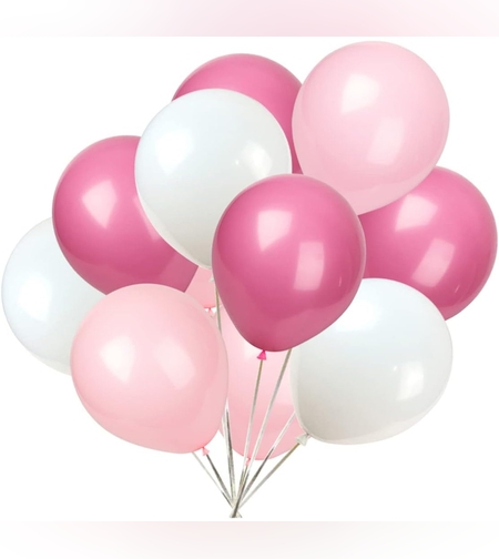 Set 10 Baloane din Latex Metalizate, Flippy, Model Party, 23 cm, Alb si Roz, 2.2 g