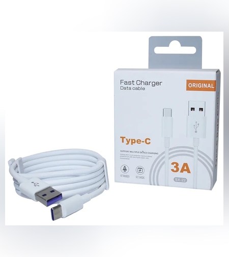 Cablu Date si Incarcare Flippy, SX-22, USB la Type-C, 3A Fast Charge, 1 m, cip protectie  invelis rezistent la indoire TPE, Alb