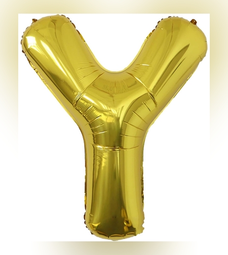 Balon Folie Metalizata Litera Y, Flippy, 80 cm, Umflati cu Heliu sau Aer, Ambalaj Individual, Pai inclus, Auriu