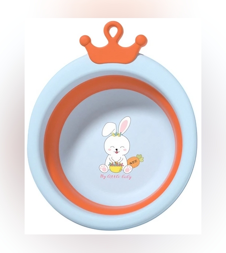 Cada Pliabila pentru Baie pentru Copii, Flippy, Cadita pentru Bebelusi, Model Rotund cu Iepuras, Blue, 30x31x3.5 cm, 3.3 L