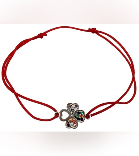 Bratara Snur Reglabil, Argint 925, Trifoi cu Zirconii Colorate, Jolie Silver, 0.8 g, 1.5 cm x 1.3 cm