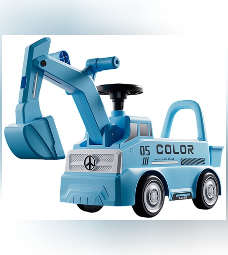 Excavator Manual pentru copii, Flippy, 3 ani, Sport, Claxon, Cutie Depozitare, Lumini, Scaun, 62x26x47 cm, Albastru