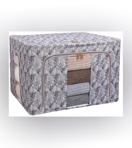 Cutie Depozitare, Flippy, 66L, din Material Textil, 50 x 40 x 33 cm, pentru Haine si Lenjerii, Model Bambus, Negru