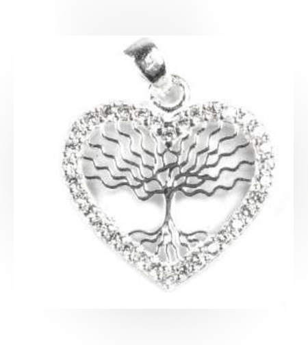 Pandantiv Copac in inima cu pietre, Argint 925, 1.8 cm x 1.5 cm