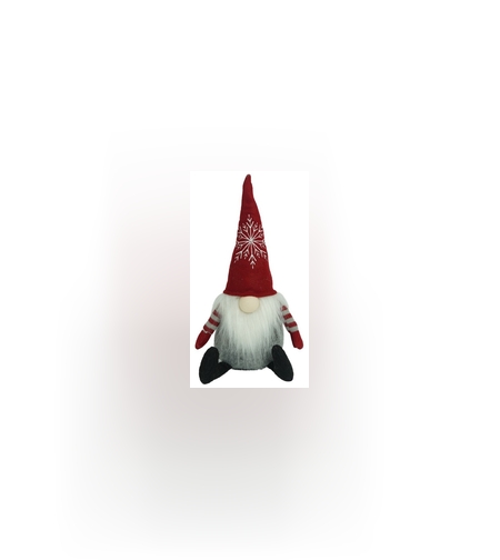 Ornament de Craciun spiridus cu palarie rosie, Flippy, rosu/gri, textil, 31 cm