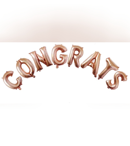 Set 8 Baloane din Folie Metalizata, Flippy, Model Scris Congrats, Litere de 40 cm, Tema Absolvire, Baloane Party, Ambalaj Individual, Pai Inclus, Umflare cu Aer sau Heliu, Roz