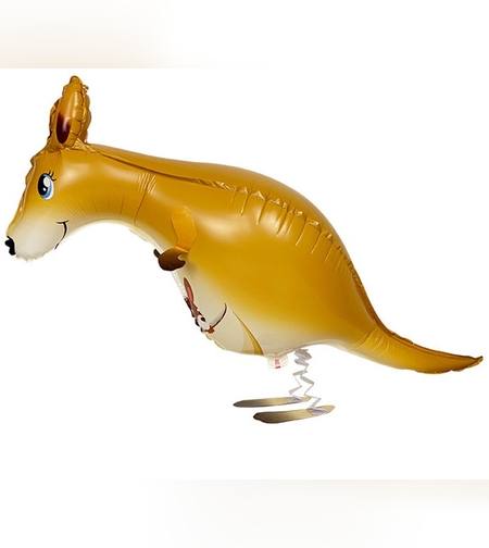 Balon din Folie Metalizata, Flippy, Figurina Animata, Model Cangur, 102x34 cm, Ambalaj Individual, Pai Inclus, Umflare cu Aer sau Heliu, Maro