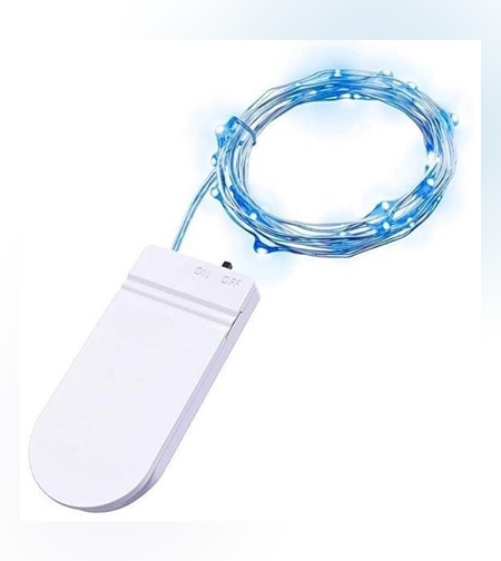 Instalatie Craciun, 2 metri, 20 LED-uri, albastru, cu baterii, fir cupru, liniar, interior/exterior, Flippy