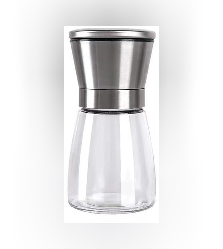Rasnita Manuala pentru boabe, Flippy, Rasnita pentru Piper Sare Cafea, din Sticla cu Otel inoxidabil, 13.5 x 6.5 cm, volum 180 ml, Transparenta cu Capac din Inox