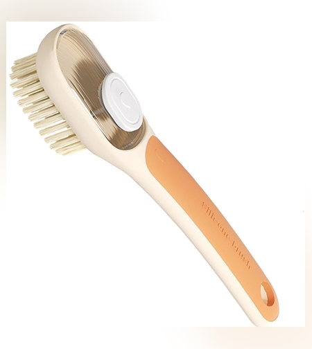 Perie Multifunctionala 2 in 1, Flippy, Perie Densa/Perie din Piele de Caprioara, cu Recipient Lichid, Maner Lung, 20.1x 4.3 x 5 cm, Portocaliu