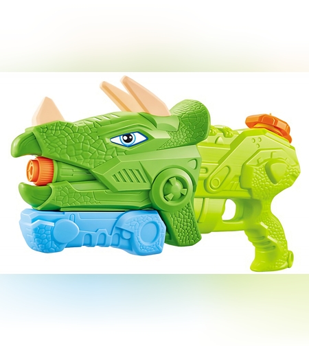Pistol cu Apa pentru Copii, Rezervor, Pentru Piscina/Plaja, Flippy, 6ani+, Triceratops, 3 duze, Verde, 1330ML