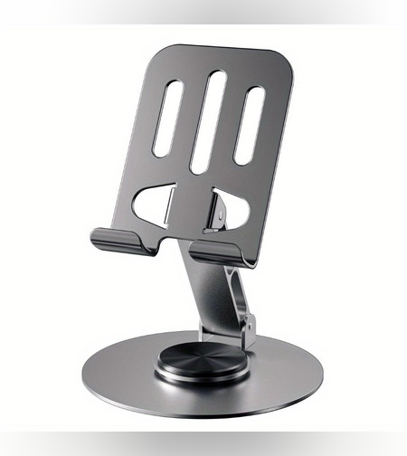 Suport de Birou pentru Telefon sau Tableta, Flippy, din Metal, Pliabil, 5.7 x 13.5 x 8.7 cm, Universal, Gri Metalic