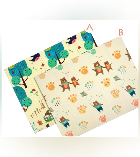 Covoras pentru Copii, Flippy, cu 2 Fete, Model Zmeu/Ursi, din XPE+PE, Impermeabil, Antiderapant, Protectie Termica, +3 Luni, Pliabil, 150 x 200 x 1.5 cm, Multicolor