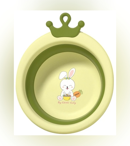 Cada Pliabila pentru Baie pentru Copii, Flippy, Cadita pentru Bebelusi, Model Rotund cu Iepuras, Verde, 30x31x3.5 cm, 3.3 L