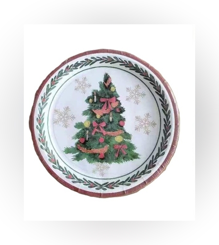 Set 10 Farfurii Unica Folosinta, Flippy, 23 cm, Model Brad de Craciun, Multicolor