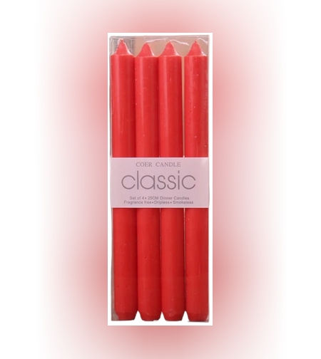 Set 4 Lumanari, Flippy, pentru Suport de Masa, Fara Miros si Fum, din Parafina, 2.2 x 25 cm, Rosu