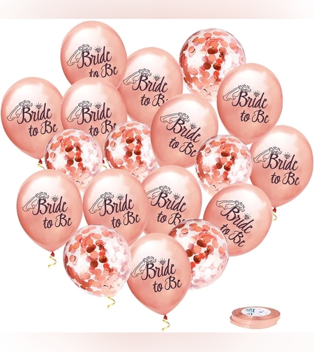 Set 10 Baloane din Latex, Flippy, Model Party Bride To Be, 30 cm, 2.8 g, Transparent, cu Confetti, Roz