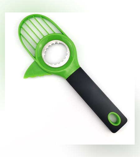 Cutit 3in1 pentru Avocado, Flippy, Cutit, Scoatere Miez si Feliator Pulpa, din PP si Otel Inoxidabil, Negru/Verde